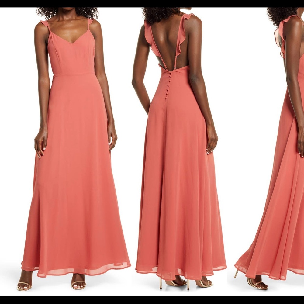 Lulus Flutter Strap A-Line Chiffon Gown SZ M